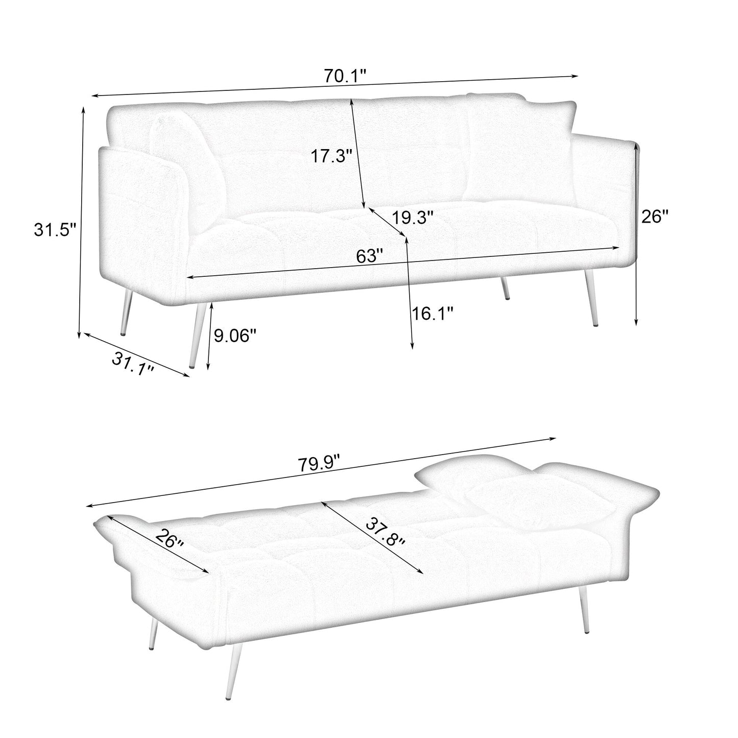 Beige Teddy Fleece Convertible Futon Sofa Bed