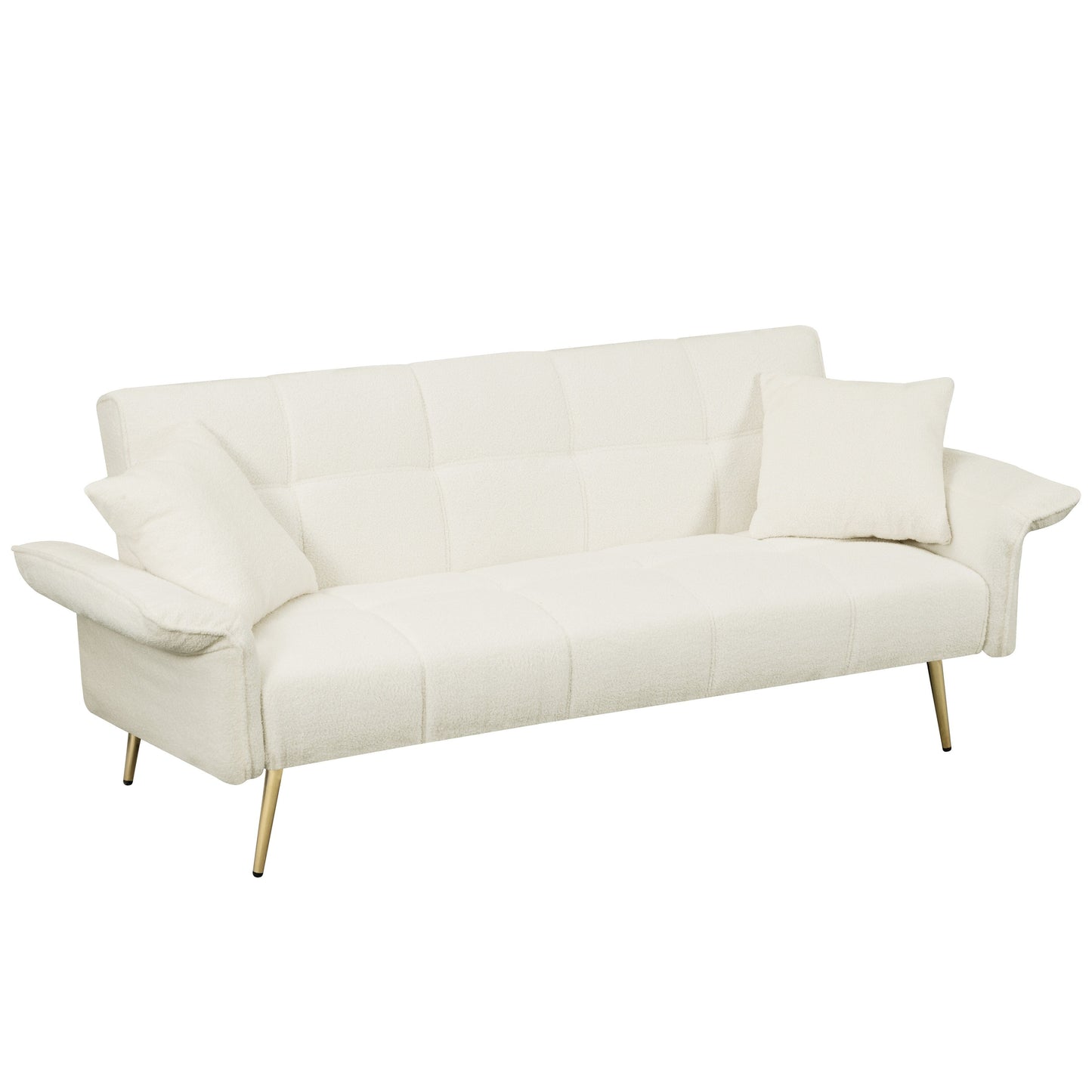 Beige Teddy Fleece Convertible Futon Sofa Bed