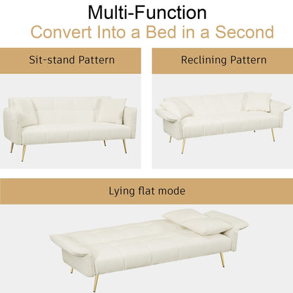 Beige Teddy Fleece Convertible Futon Sofa Bed