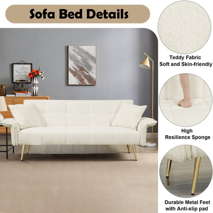 Beige Teddy Fleece Convertible Futon Sofa Bed
