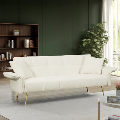 Beige Teddy Fleece Convertible Futon Sofa Bed
