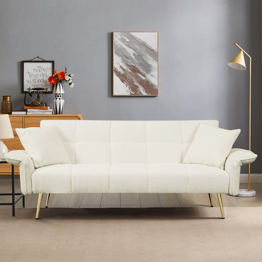 Beige Teddy Fleece Convertible Futon Sofa Bed