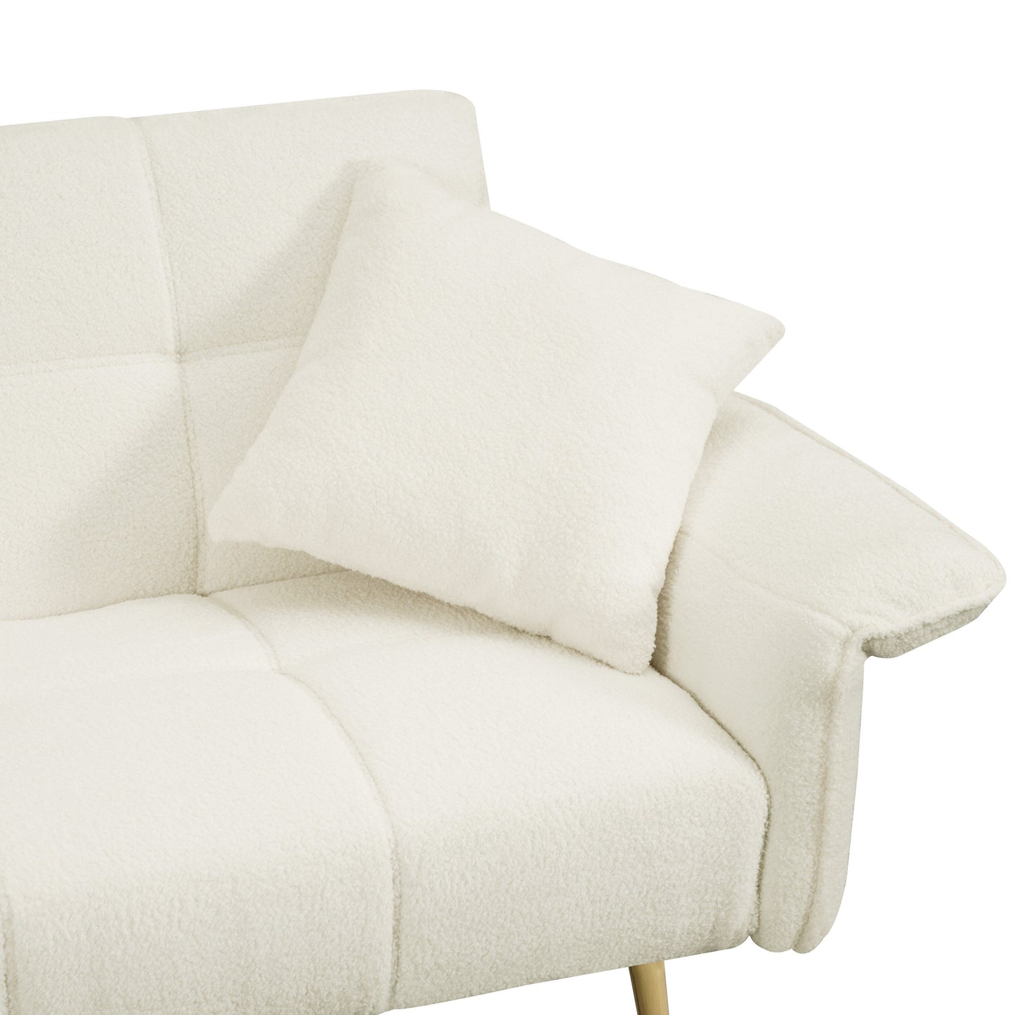 Beige Teddy Fleece Convertible Futon Sofa Bed