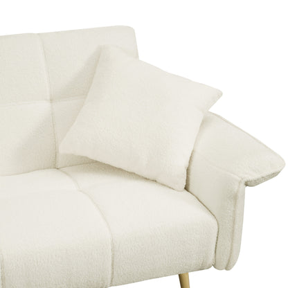 Beige Teddy Fleece Convertible Futon Sofa Bed