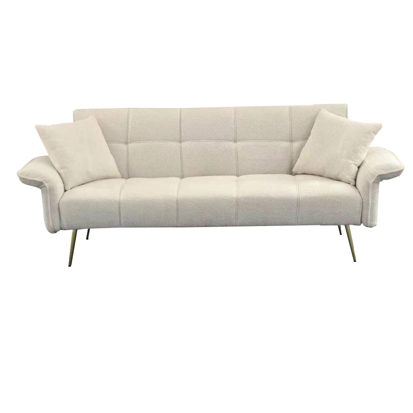 Beige Teddy Fleece Convertible Futon Sofa Bed