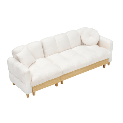 Beige Teddy Modern 84.64 Upholstered 3-seater Sofa Bed with Pillows, Storage Seat, and Drawer