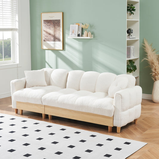 Beige Teddy Modern 84.64 Upholstered 3-seater Sofa Bed with Pillows, Storage Seat, and Drawer