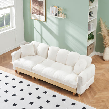 Beige Teddy Modern 84.64 Upholstered 3-seater Sofa Bed with Pillows, Storage Seat, and Drawer