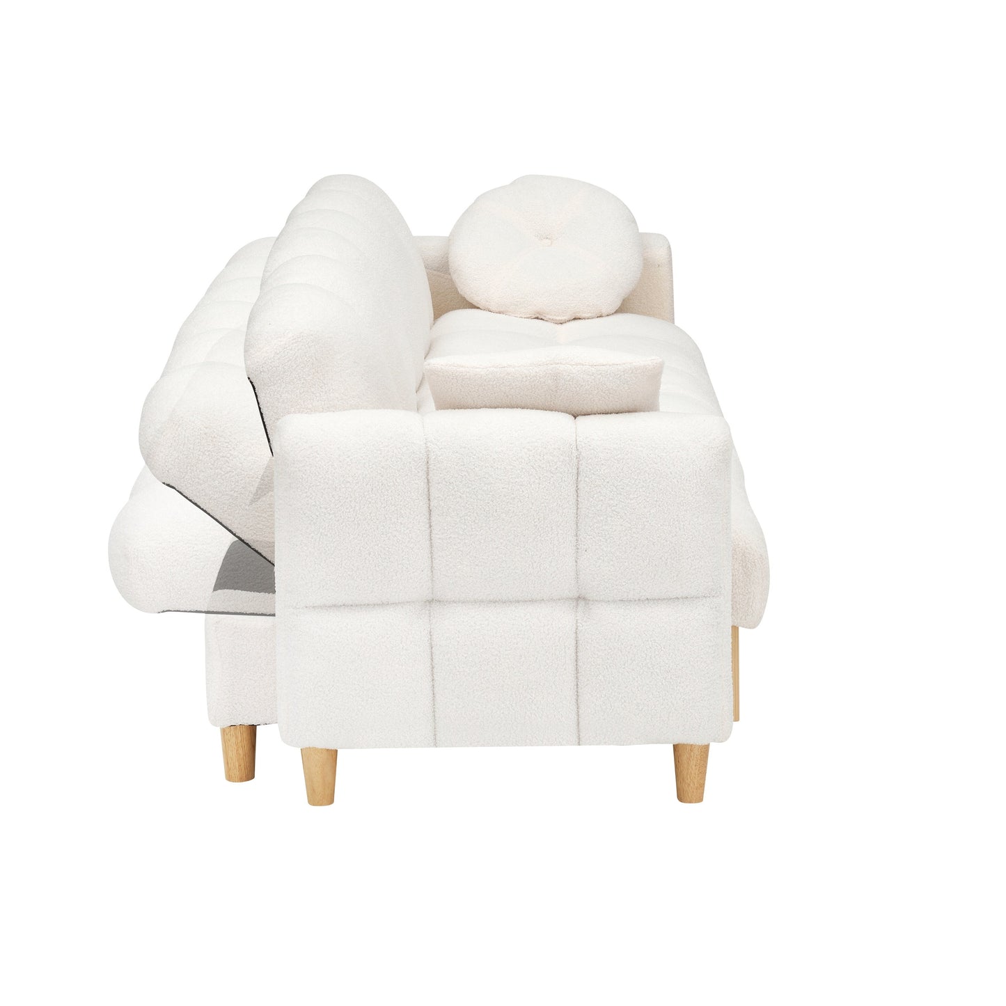 Beige Teddy Upholstered 3-seater Sofa Bed with Storage and Drawer