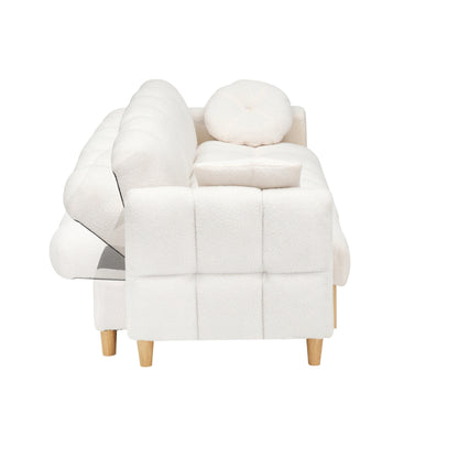 Beige Teddy Upholstered 3-seater Sofa Bed with Storage and Drawer