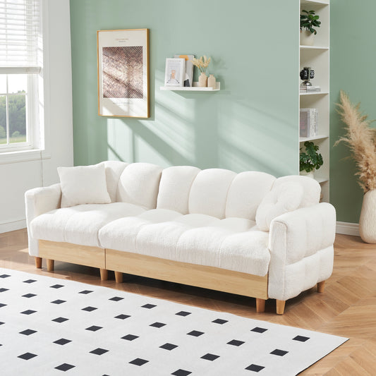 Beige Teddy Upholstered 3-seater Sofa Bed with Storage and Drawer