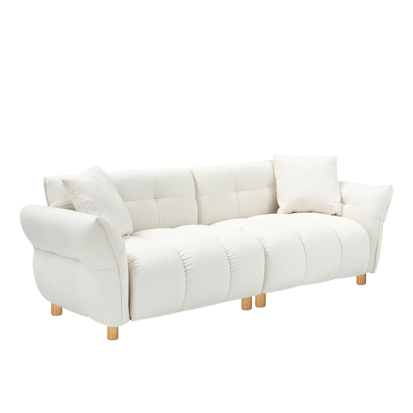 Beige Teddy Upholstered 3-seater Sofa with Matching Pillows
