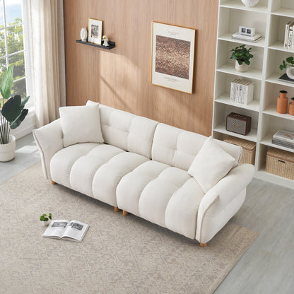 Beige Teddy Upholstered 3-seater Sofa with Matching Pillows