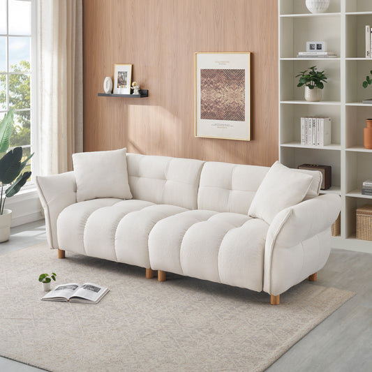 Beige Teddy Upholstered 3-seater Sofa with Matching Pillows