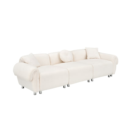 Beige Teddy Velvet 3-seater Sofa with Pillows