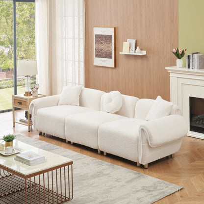 Beige Teddy Velvet 3-seater Sofa with Pillows