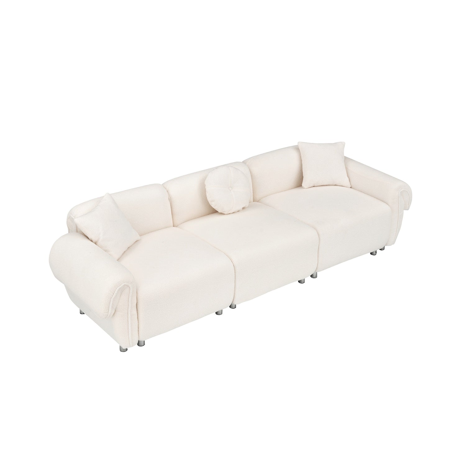 Beige Teddy Velvet 3-seater Sofa with Pillows