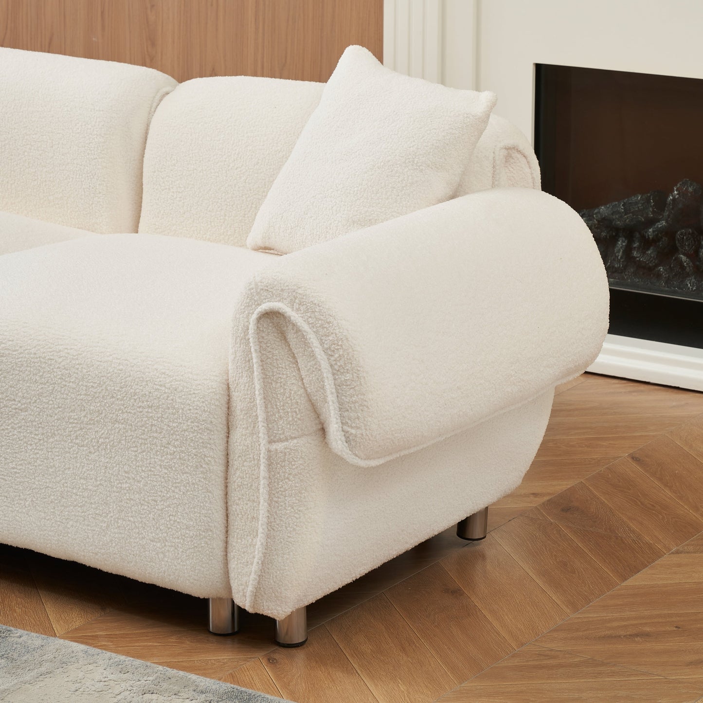 Beige Teddy Velvet 3-seater Sofa with Pillows