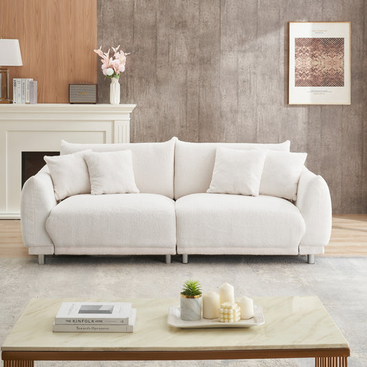 Beige Teddy Wool Loveseat Sofa with Four Pillows