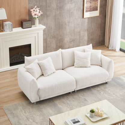 Beige Teddy Wool Loveseat Sofa with Four Pillows
