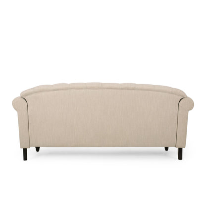 Beige Tufted 3-seater Sofa with Nailhead and Wood Legs