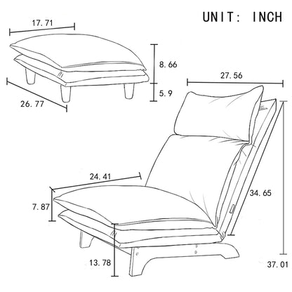 Beige Upholstered Armless Manual Lazy Recliner Set with Ottoman, Adjustable Headrest and Backrest, 180Â° Flat Lay