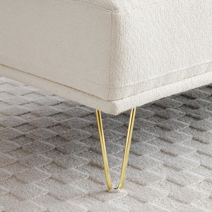 Beige Upholstered Loveseat Bench with Gold Legs