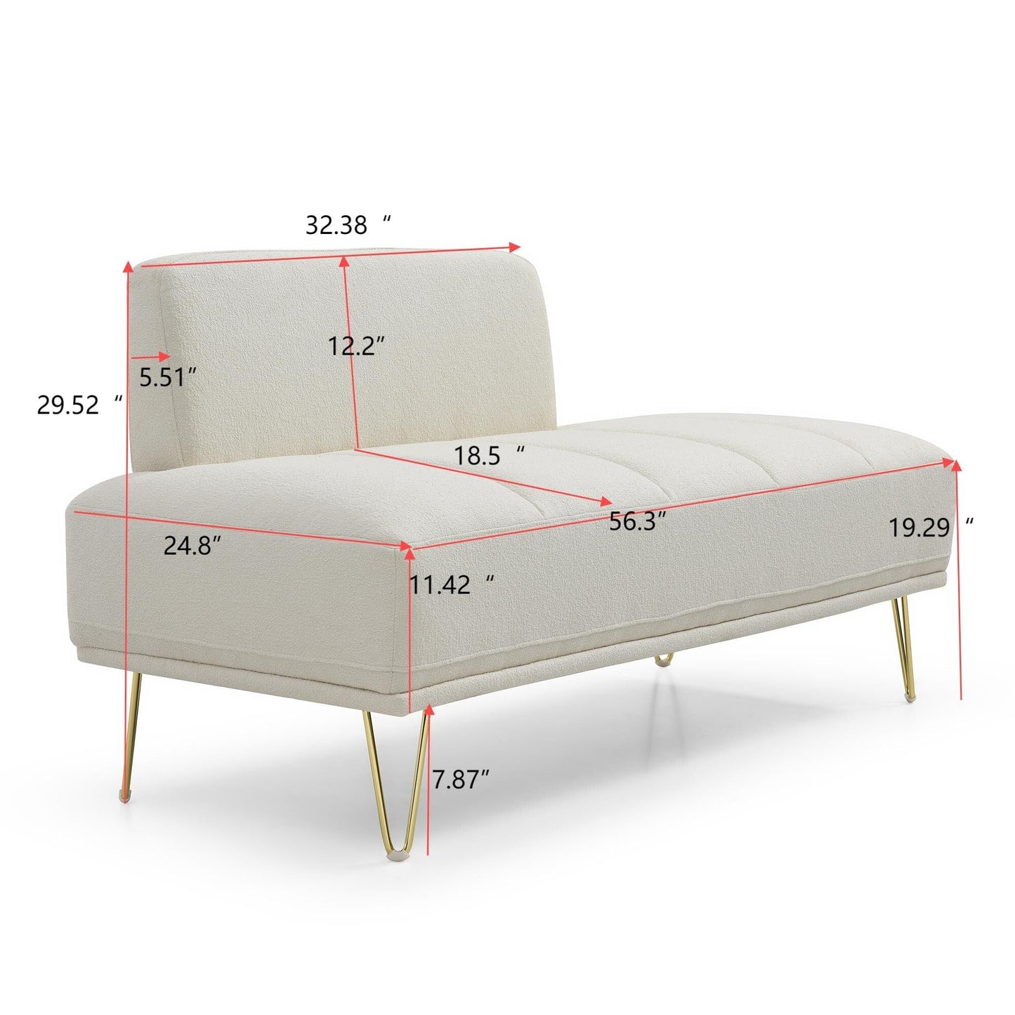 Beige Upholstered Loveseat Bench with Gold Legs