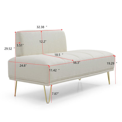Beige Upholstered Loveseat Bench with Gold Legs