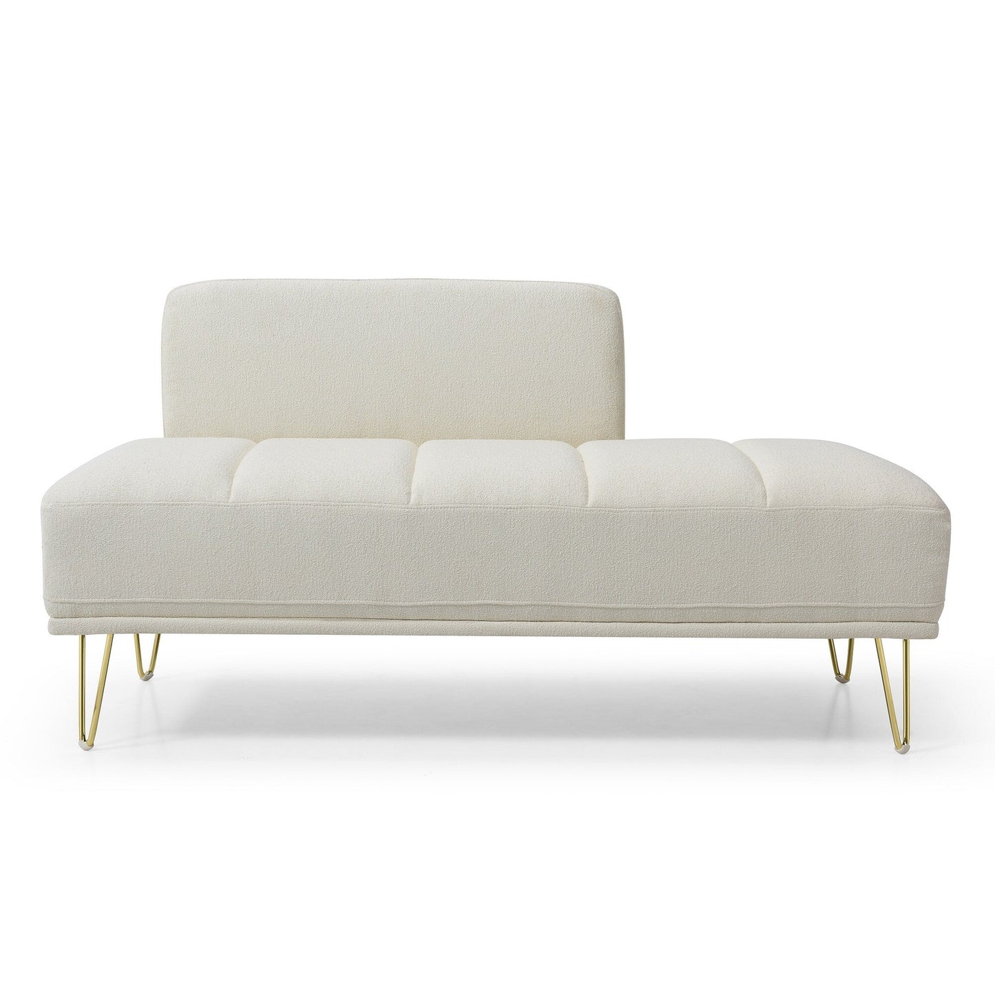 Beige Upholstered Loveseat Bench with Gold Legs