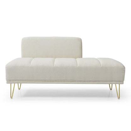 Beige Upholstered Loveseat Bench with Gold Legs