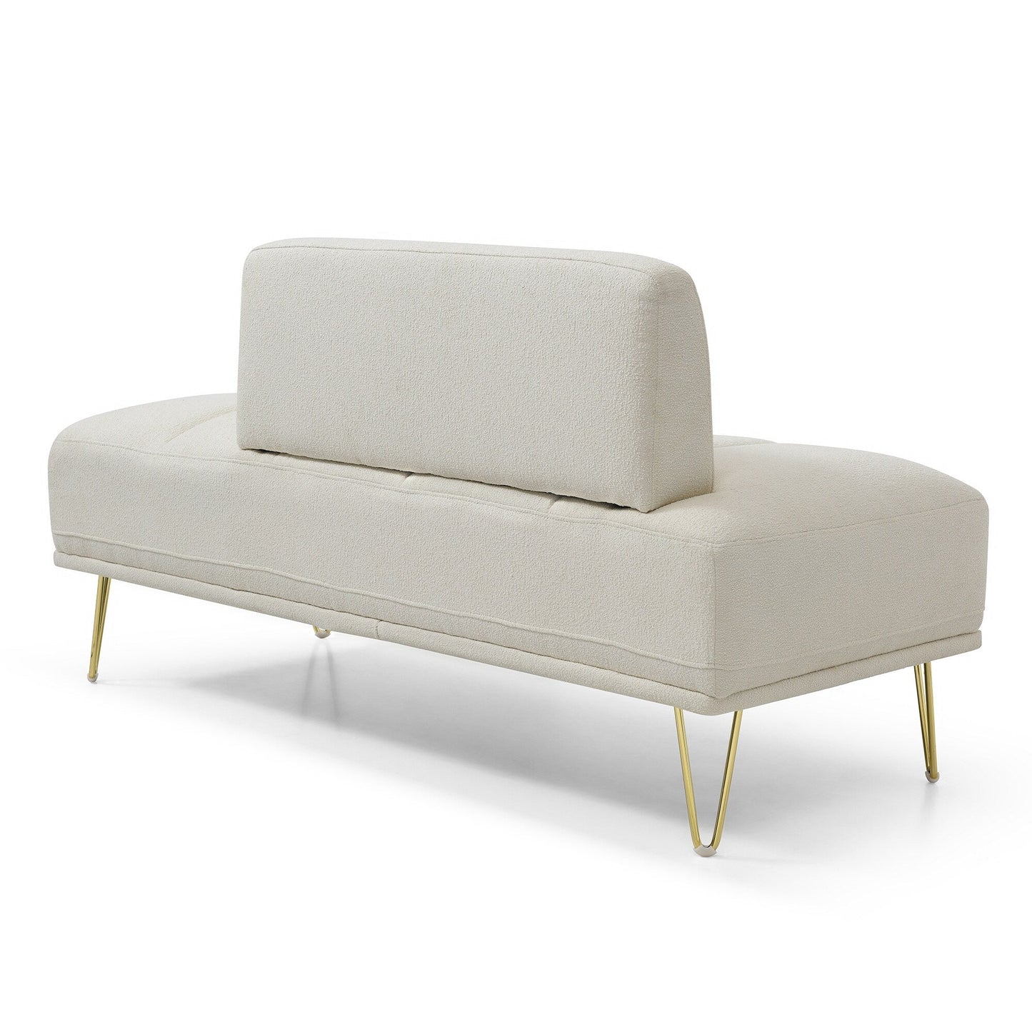 Beige Upholstered Loveseat Bench with Gold Legs