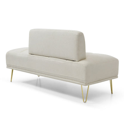Beige Upholstered Loveseat Bench with Gold Legs