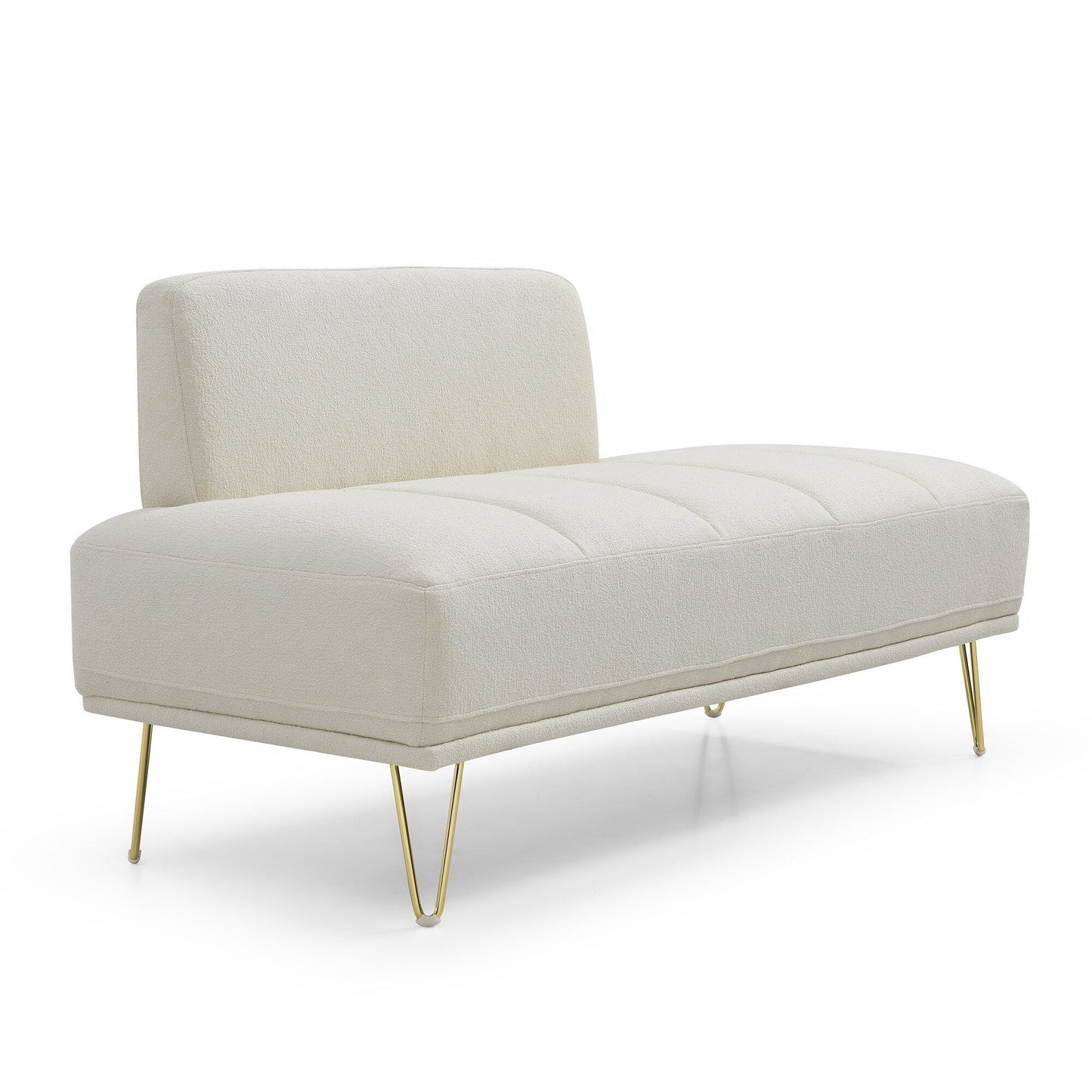 Beige Upholstered Loveseat Bench with Gold Legs