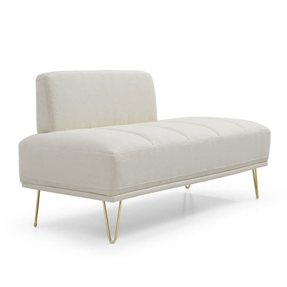 Beige Upholstered Loveseat Bench with Gold Legs