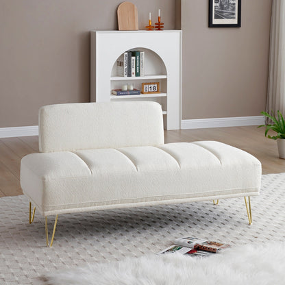 Beige Upholstered Loveseat Bench with Gold Legs