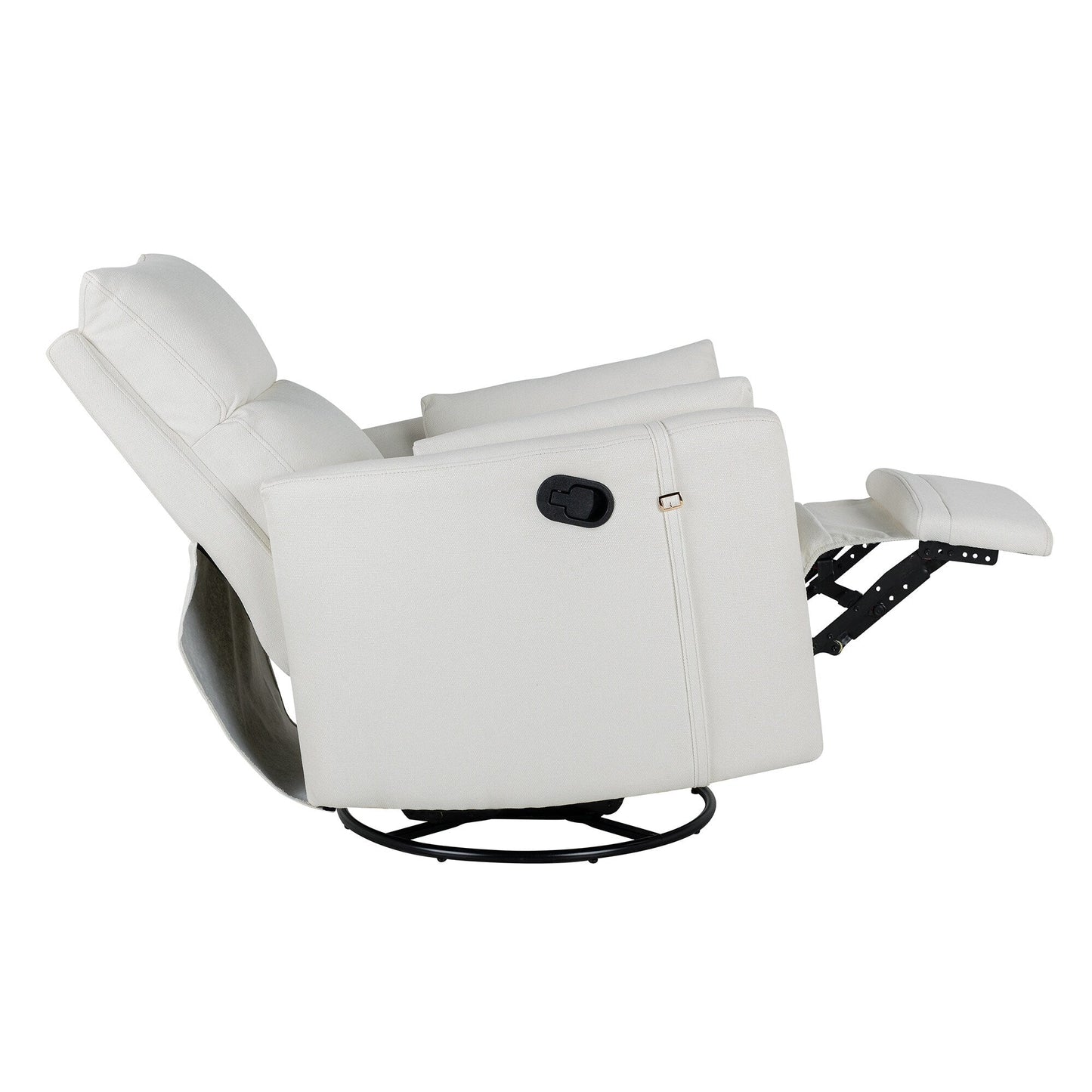 Beige Upholstered Swivel Rocker Recliner with Manual Recline, 360° Swivel, and Two Removable Cushions