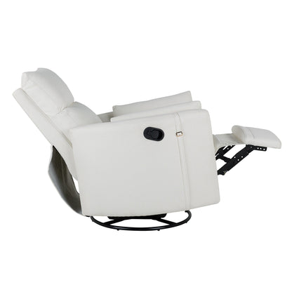Beige Upholstered Swivel Rocker Recliner with Manual Recline, 360° Swivel, and Two Removable Cushions