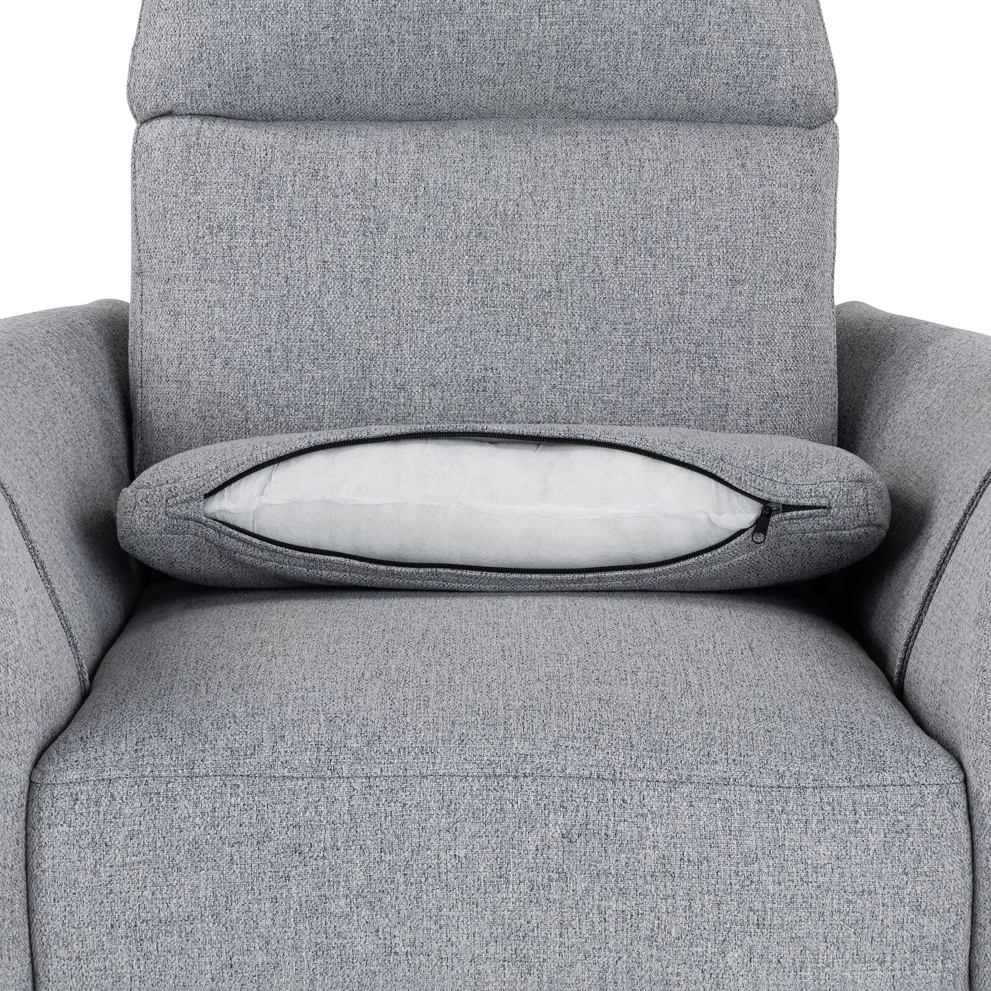 Beige Upholstered Swivel Rocker Recliner with Manual Recline, 360° Swivel, and Two Removable Cushions