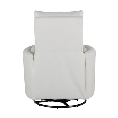 Beige Upholstered Swivel Rocker Recliner with Removable Pillows