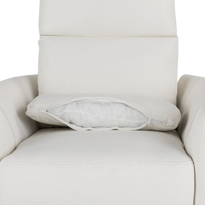 Beige Upholstered Swivel Rocker Recliner with Removable Pillows