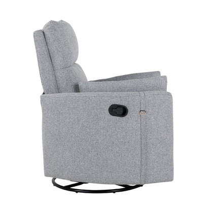 Beige Upholstered Swivel Rocker Recliner with Removable Pillows