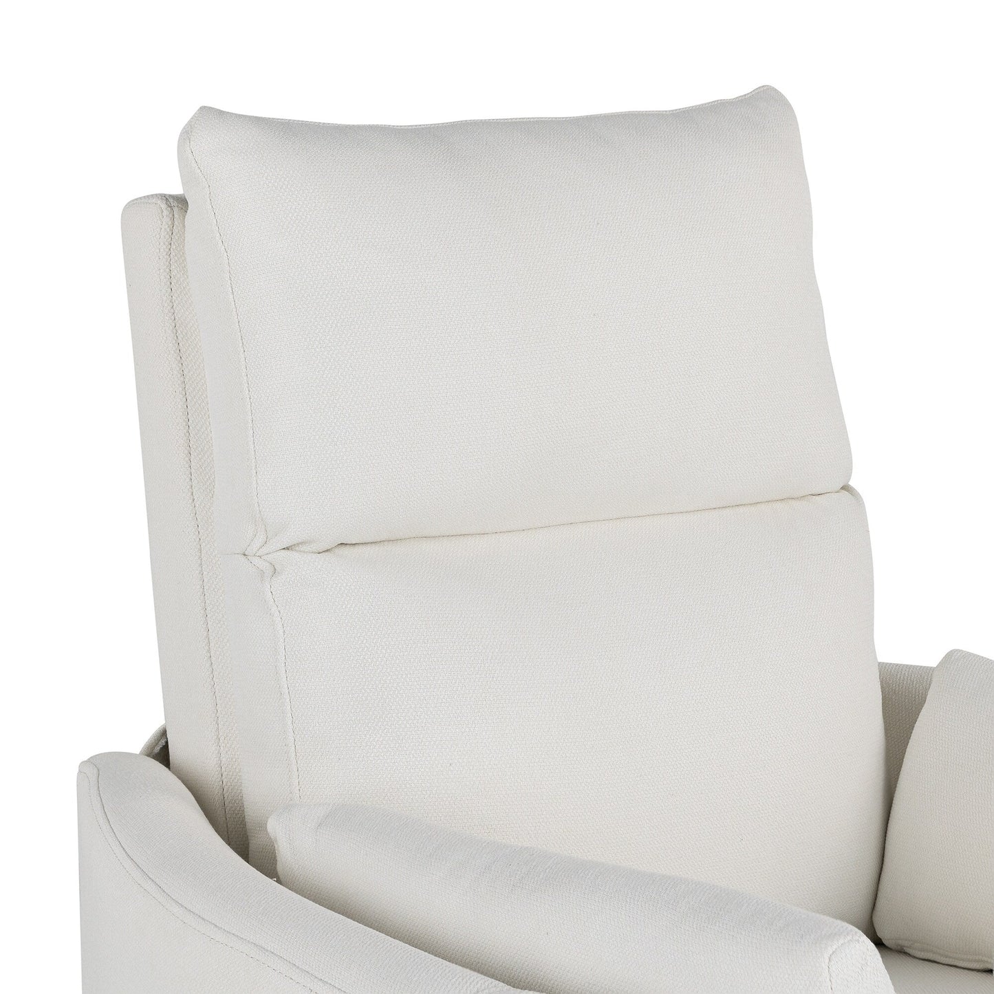 Beige Upholstered Swivel Rocker Recliner with Removable Pillows