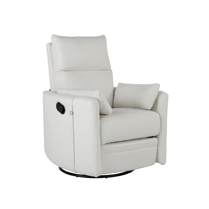 Beige Upholstered Swivel Rocker Recliner with Removable Pillows