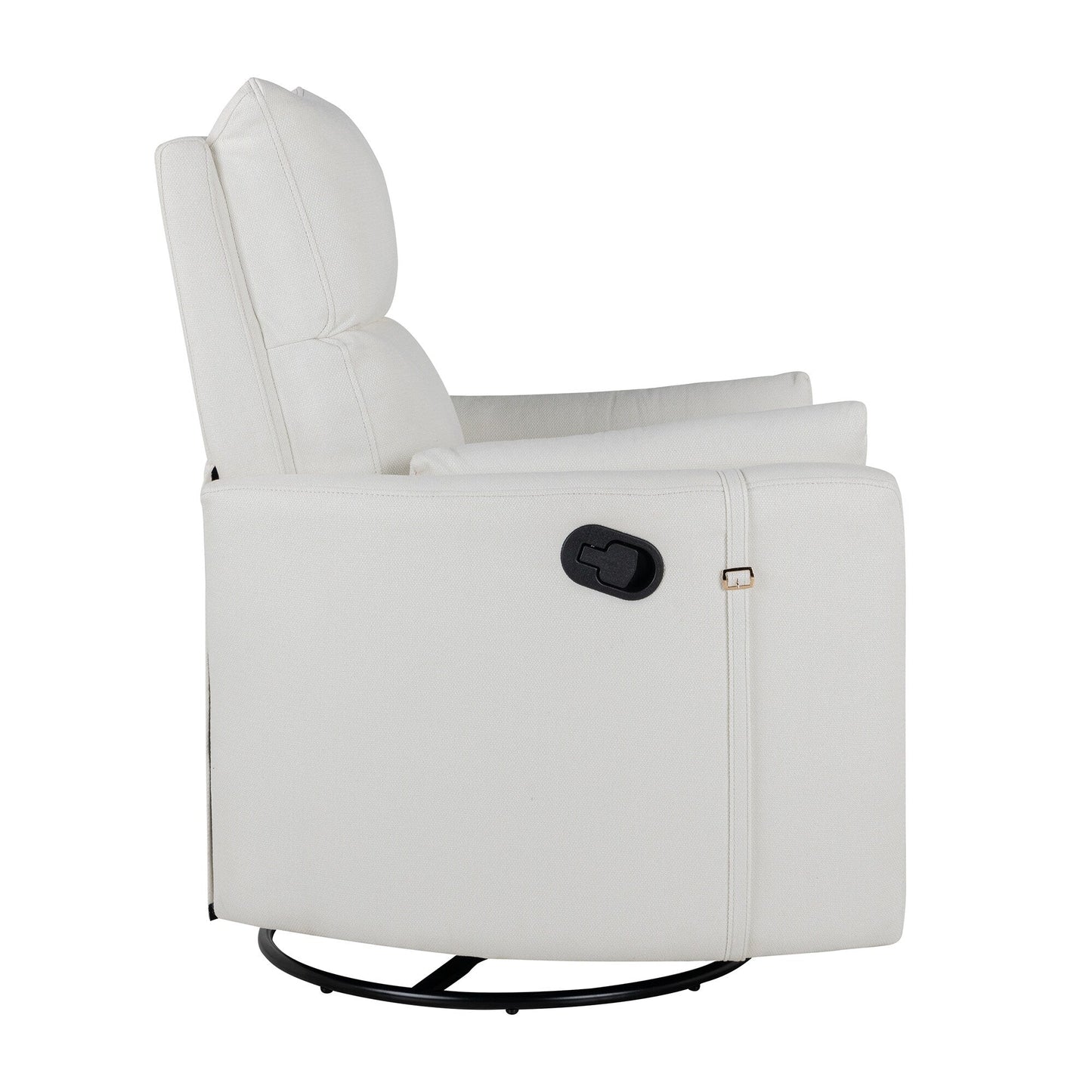 Beige Upholstered Swivel Rocker Recliner with Removable Pillows