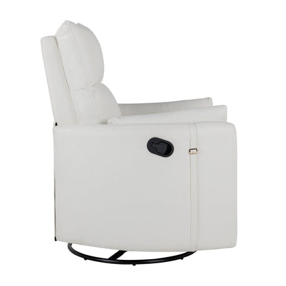 Beige Upholstered Swivel Rocker Recliner with Removable Pillows