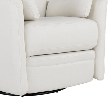 Beige Upholstered Swivel Rocker Recliner with Removable Pillows