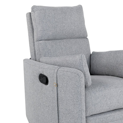 Beige Upholstered Swivel Rocker Recliner with Removable Pillows