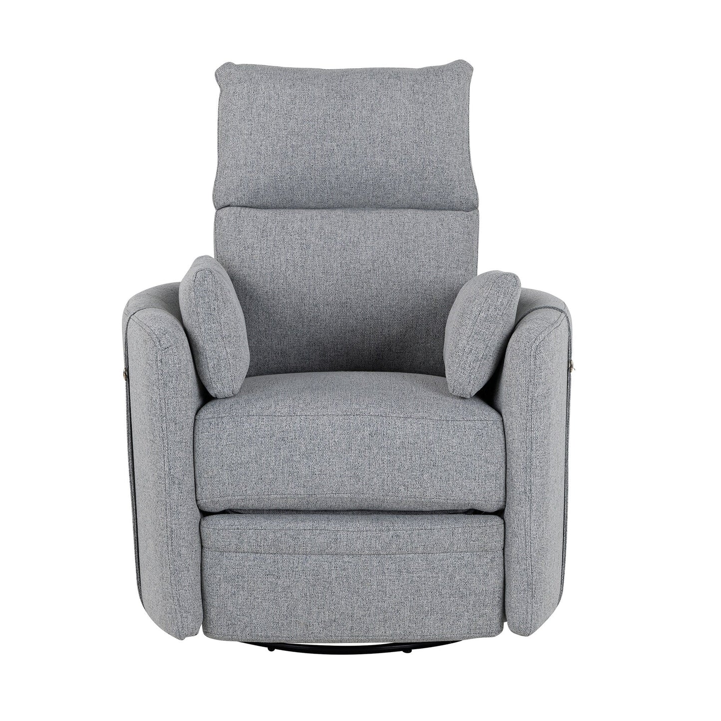 Beige Upholstered Swivel Rocker Recliner with Removable Pillows