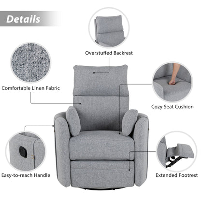 Beige Upholstered Swivel Rocker Recliner with Removable Pillows